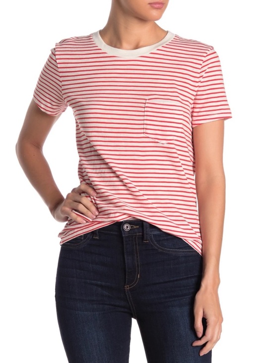 Madewell Tops - Madewell Red and White Short Sleeve Cotton Crew Neck Brandy Pocket Tee Top